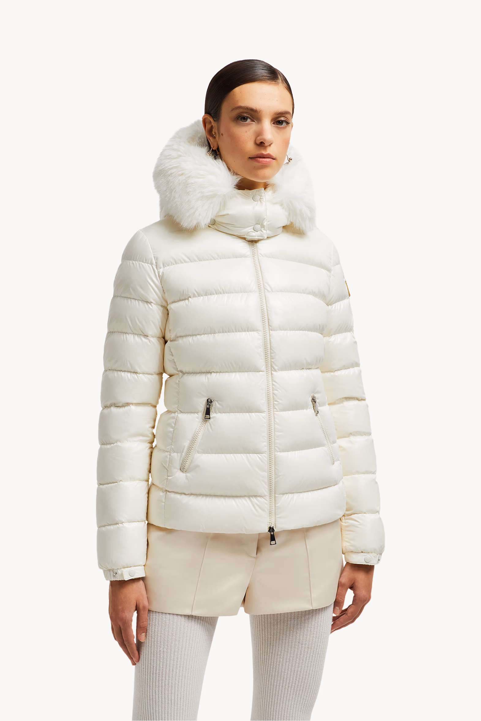 Badyf Faux Fur-Trimmed Hooded Short Down Jacket Women White Moncler 3